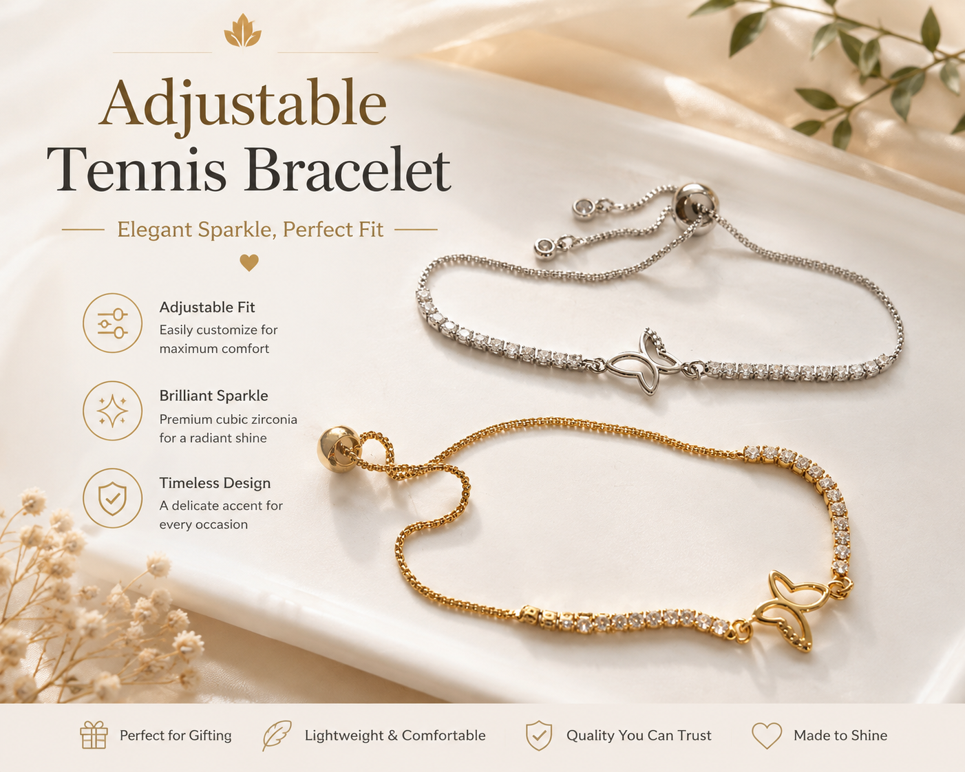 Adjustable Tennis Bracelet Butterfly