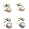 Earring- 2 pearls w/ rhinestones gold trim