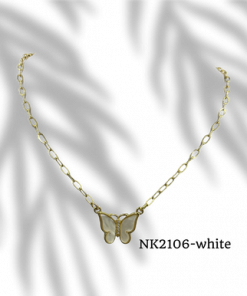 Necklace big butterfly on middle gold chain 18" white or pink