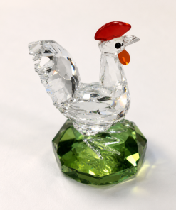 Crystal Figure- Rooster with red top on green base , ( 1.25" X 2" )