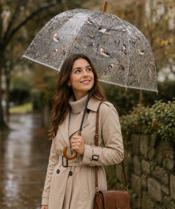 Birds on branches, butterflies /flowers print clear umbrella