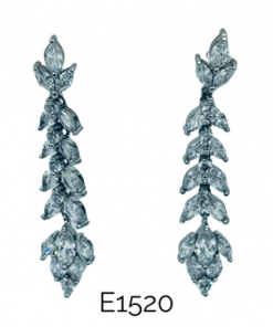 Dangling  Earring cubic zirconium stone silver stud 2 inches long
