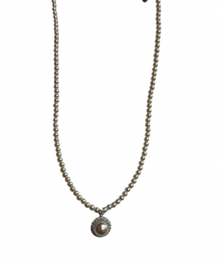 Necklace imitation Pearl w Pearl around stone