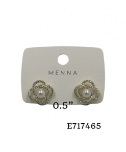 Earring-Rose Shape Trim CZ Pearls