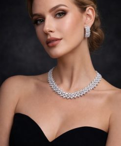 Crystal zirconia set with earrings and necklace, platinum plated