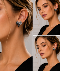 Clip earrings- Silver and black hearts