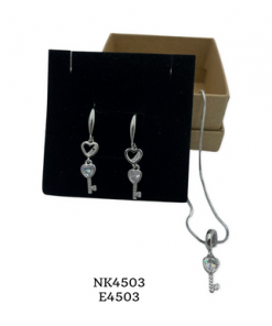 Necklace or Earring or set heart hanging key style pendant 18" silver chain