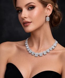 Crystal Zirconia set with earrings and necklace , platinum plated , 18 "
