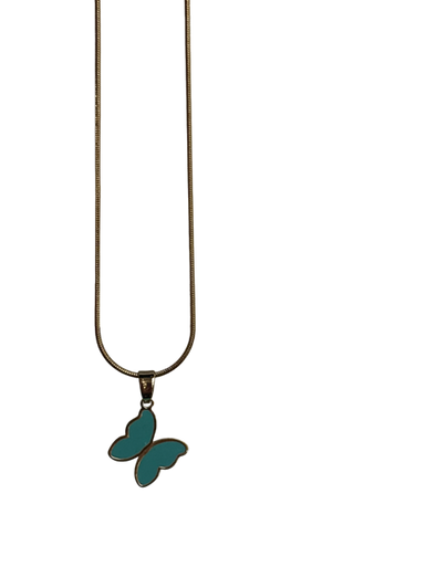 Necklace small blue butterfly pendant gold