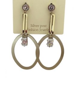 Earring-Small stone studs with hanging oval outlines