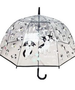Bulldog and Tennis Balls "Joue Avec Moi" clear umbrella