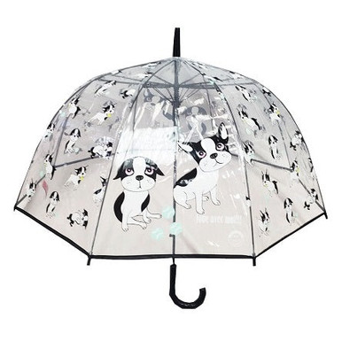 Bulldog and Tennis Balls "Joue Avec Moi" clear umbrella