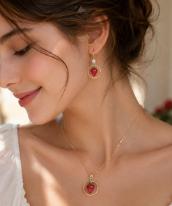 Strawberry Enamel Necklace & Earrings