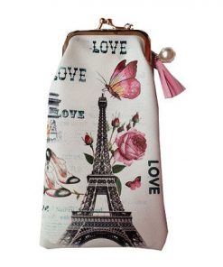 Paris, Eiffel Tower with shoes, butterfly and flowers glasses case