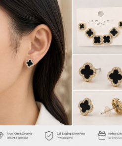 Crystal  Clover Stud  3 Pairs Earrings