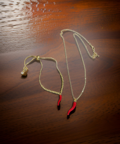 Horn Red  painted pendant necklace or pull cord chain gold