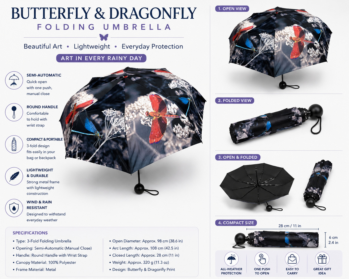 Butterfly & Dragonfly Folding Umbrella