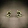 Stud Earring - Cat gold crystal green eye