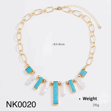 Turquoise stone and pearls finished gold plated necklace or earring