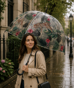 Leopards , leaves and tropical flowers print  Clear umbrella