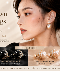 Earring- Pearl stud with rhinestone design ( Colour options)