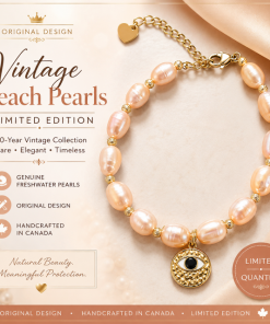 Alternative view of Vintage Peach Pearls Bracelet with Charm Evil Eye