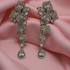 Cubic zirconia earring sterling silver post big flower dangling more
