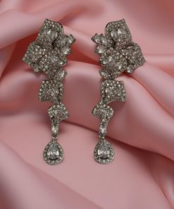Cubic zirconia earring sterling silver post big flower dangling more