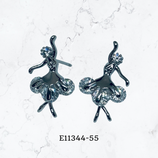 Earring-Silver post stud Dancing with cubic zirconia