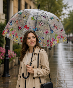 Butterflies and Flowers print , Clear Umbrella