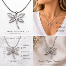 Necklace Dragonfly cubic zirconia stone silver