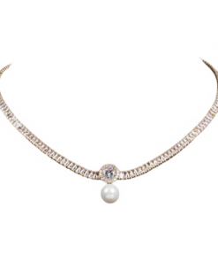 Necklace cubic Zirconia and pearl gold