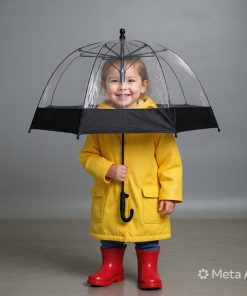 Alternative view of Clear with thick border ( white or black)kid clear umbrella,