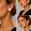 Clip earrings large flat pearls, 15 mm