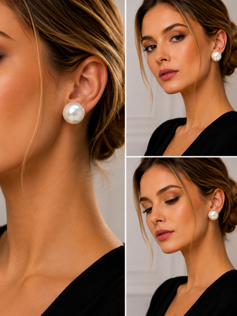 Clip earrings large flat pearls, 15 mm