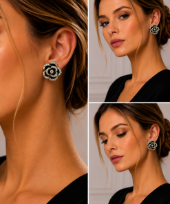 Alternative view of Clip earring - Large flower with rhinestones (colour options)