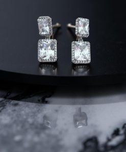 Cubic zirconia earring - 2 cubes  dangling