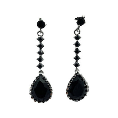 Earring- Black hanging tear drop earrings with gold or silver outline