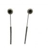 Earring-Black stone with rhinestones around and hanging rhinestone bar
