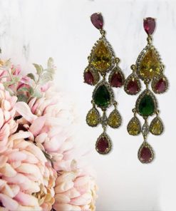 Earring- Large colourful AAA cubic zirconia hanging teardrop earrings