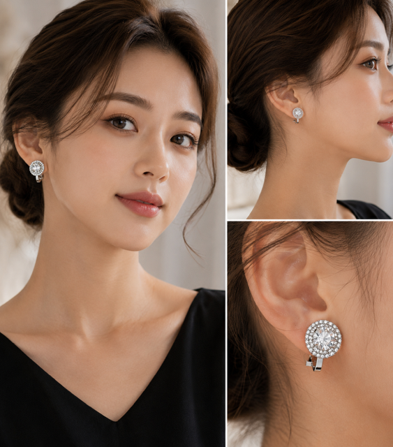 Earring Clip 5mm diamond size trim double stone - Image 2