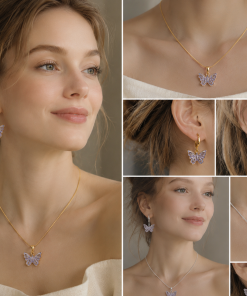 Lavender Butterfly  Necklace & Earrings Set