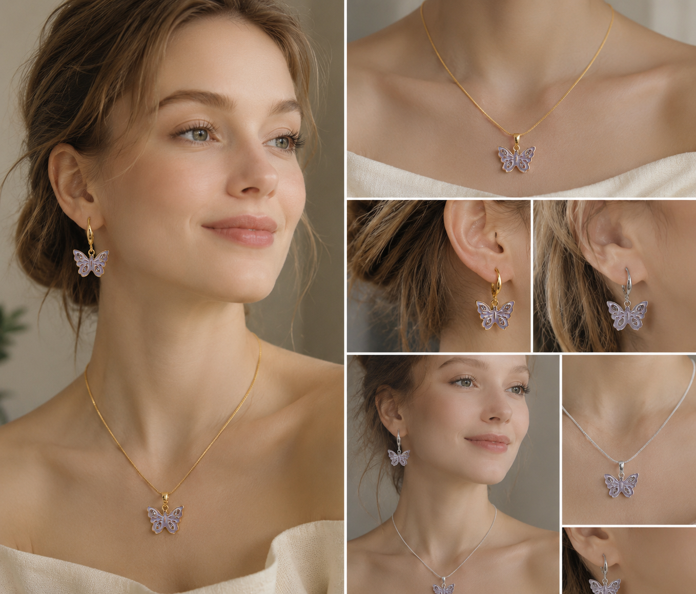 Lavender Butterfly Necklace & Earrings Set
