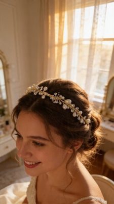 Pearl Bridal Headband with Ribbon Tie