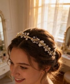 Pearl Bridal Headband with Ribbon Tie