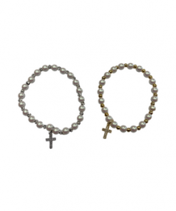 White shell pearl for little Girl Bracelet with cross charm