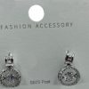 Earring- Hanging round rhinestone studs with crystal in middle, silver posts