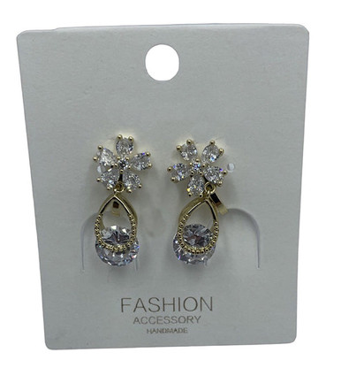 Clip earrings- Flower studs , hanging gold tear drops