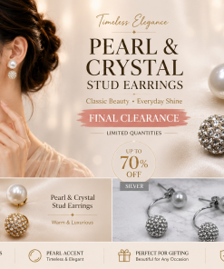 Earring- White pearl stud with rhinestone ball