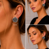 Clip earring - Large flower with rhinestones (colour options)